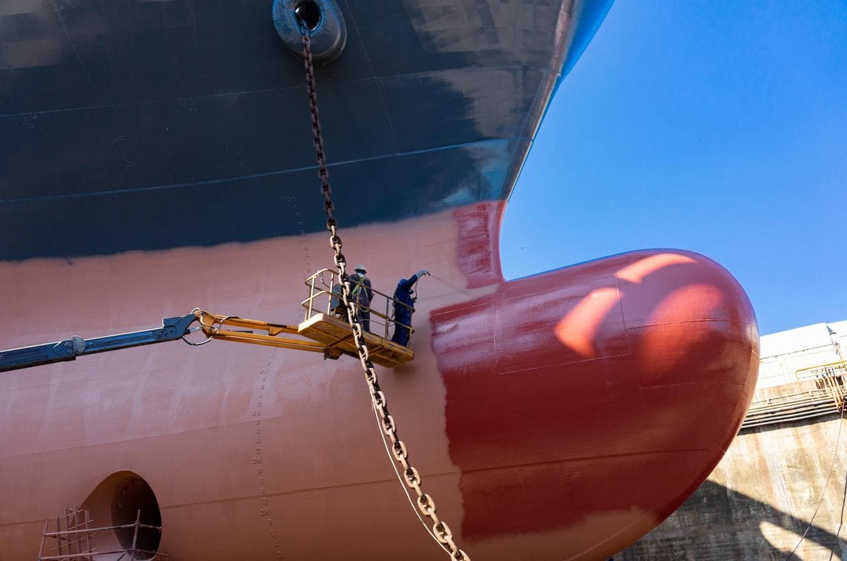 Ship painting and coating application in progress